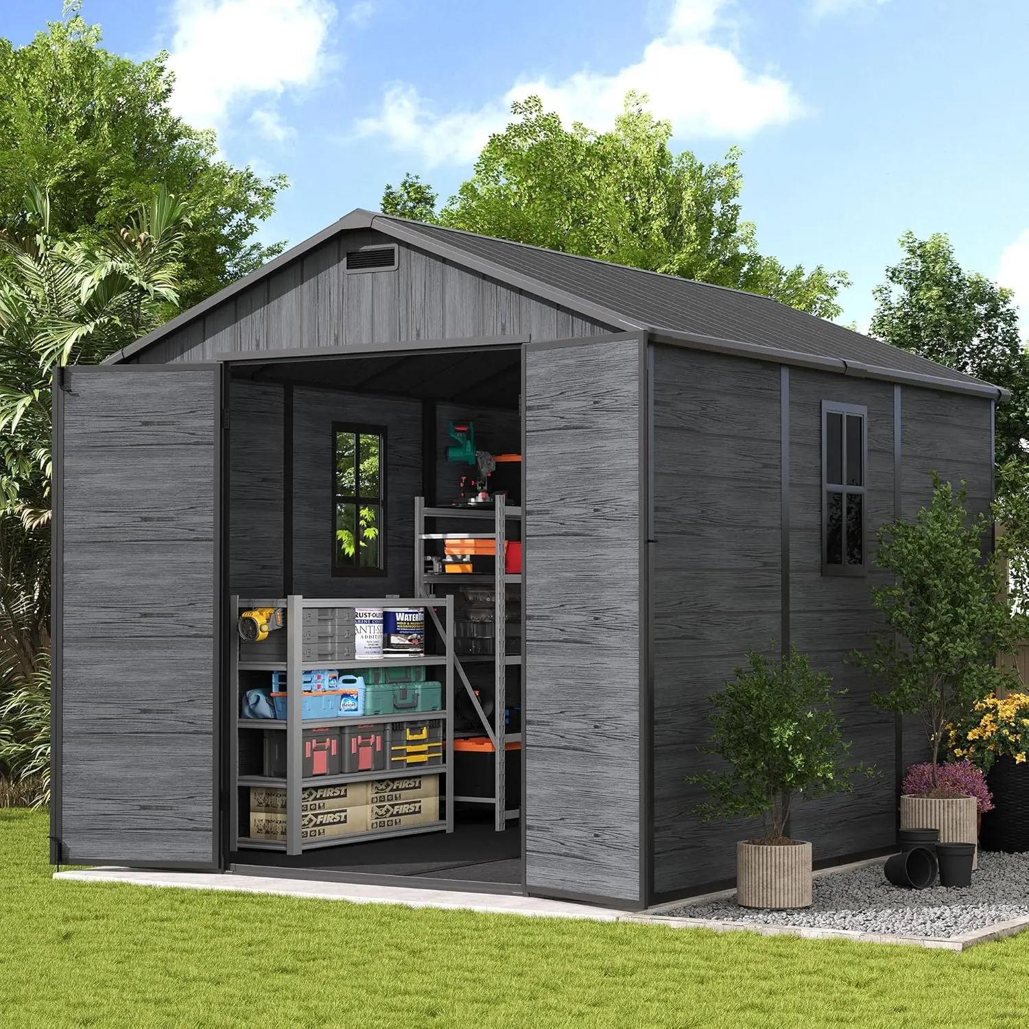 UDPATIO Outdoor Resin Shed Review: Pros & Cons 1 UDPATIO outdoor resin shed review,UDPATIO resin shed review and rating,is UDPATIO outdoor shed worth buying,UDPATIO plastic shed review pros cons,UDPATIO shed review honest opinion,UDPATIO 8x10 shed review verdict — full unboxing showing every item included